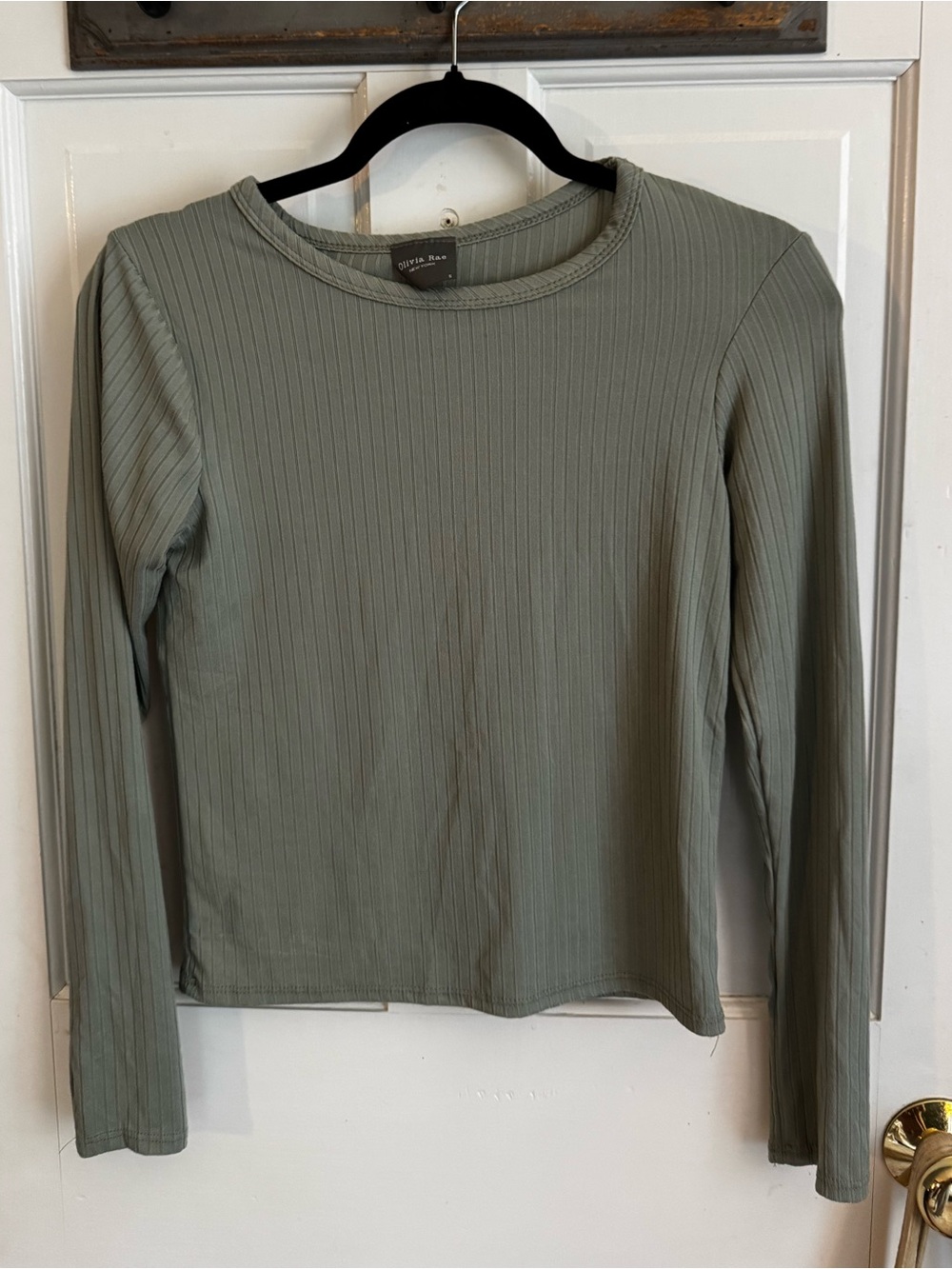 Light blue/ mint Ribbed Long-Sleeve Crop Top